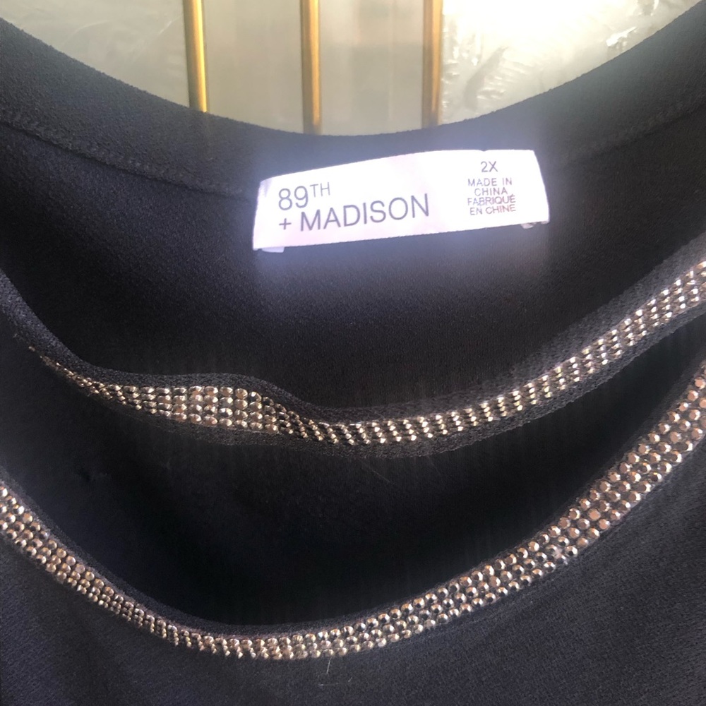 89th & Madison Black Top with Silver Rhinestone Trim